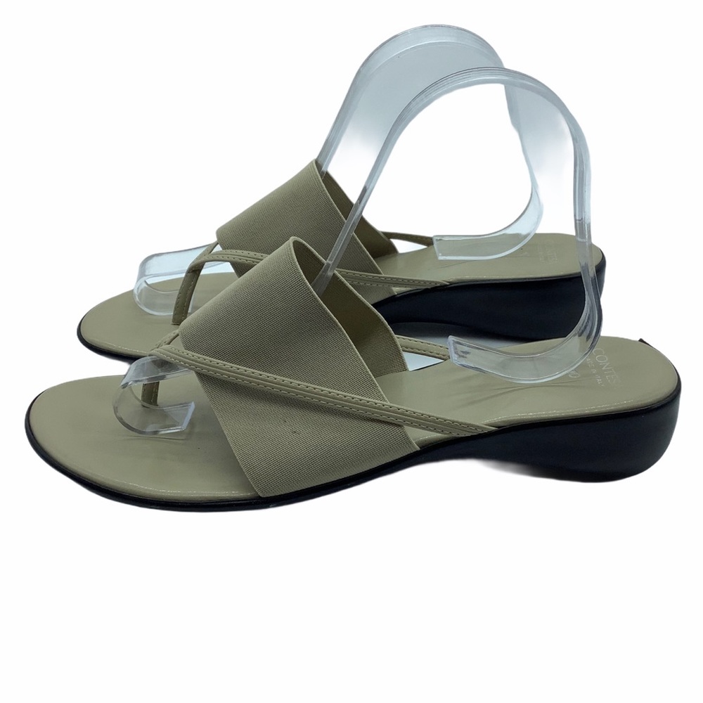 Contesa Sandals Women Size 10 Made‎ in Italy Tan Strappy Elastic Band 2" Heel
